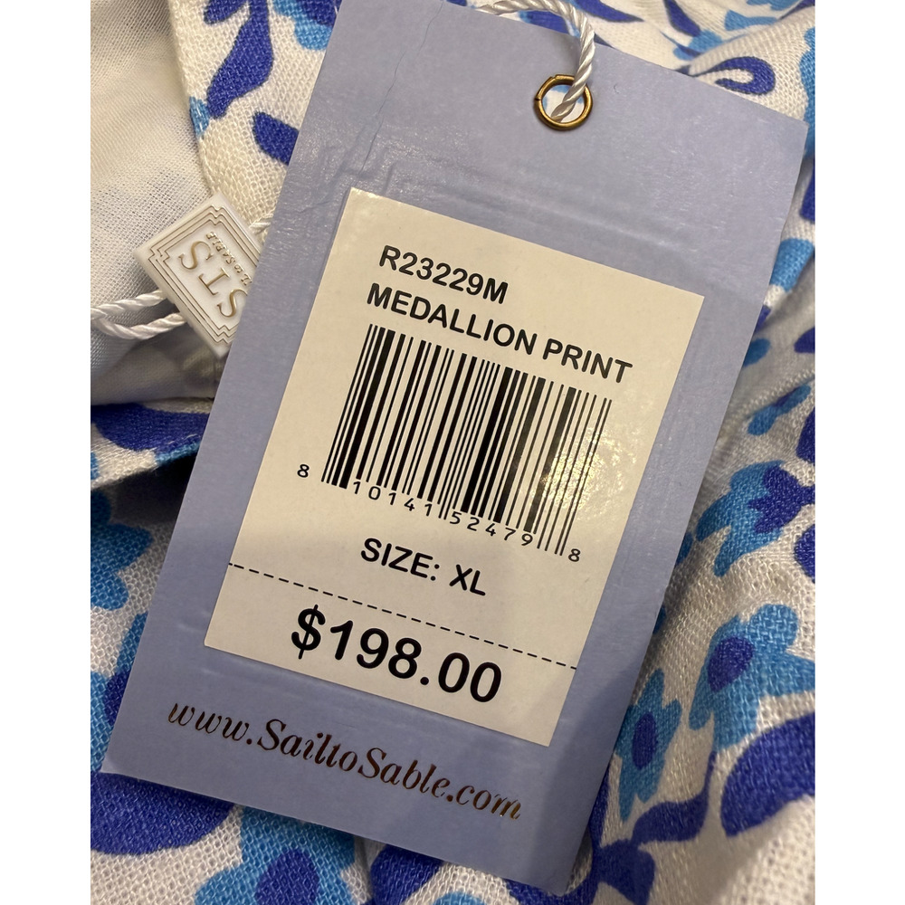 SAIL TO SABLE STS BLUE WHITE MEDALLION PRINT LONG SLEEVE TUNIC FLARE DRESS XL - Picture 6 of 7